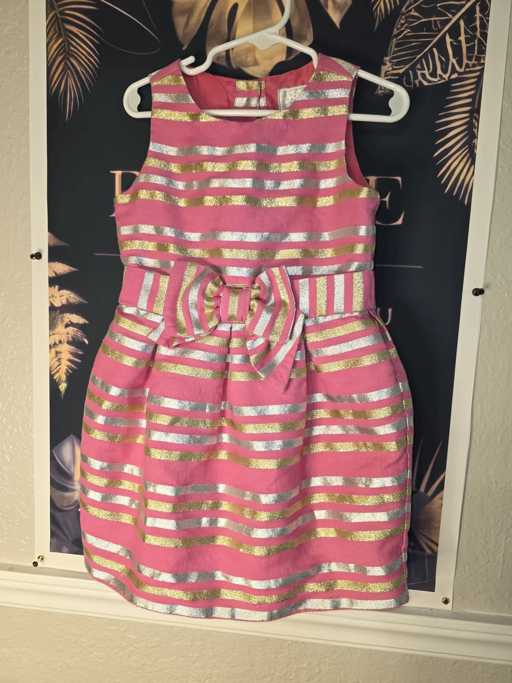 Gymboree Pink Dress with Gold & Silver Stripes and Bow